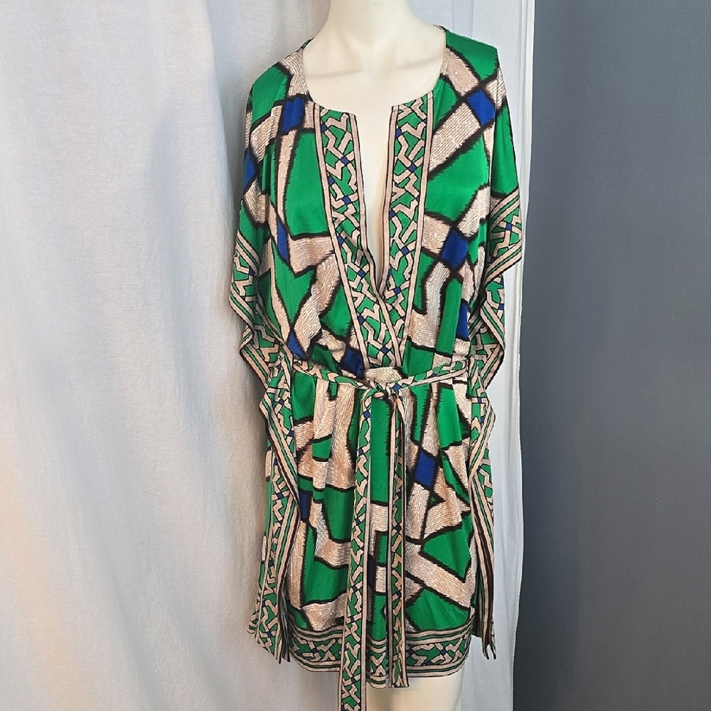 Diane Von Furstenberg Kimono Style Dress  Green and Gray Silk Blend Kim K worn